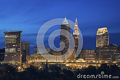 Cleveland skyline at evening Stock Photo