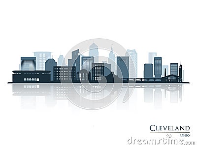 Cleveland skyline silhouette with reflection. Vector Illustration