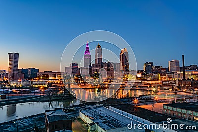 Cleveland Skyline at Sunset Editorial Stock Photo