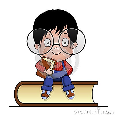 Clever boy with a book. Cartoon. Stock Photo