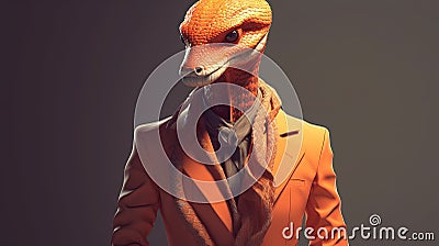 clever forceful orange snake, digital art illustration, Generative AI Cartoon Illustration