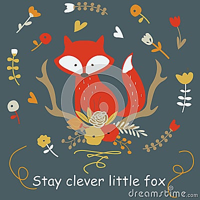 Clever fox dark Vector Illustration