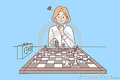 Clever girl playing chess Vector Illustration