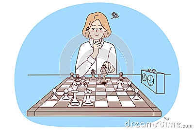 Clever girl playing chess Vector Illustration