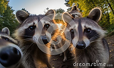 Clever raccoon captures captivating selfie with its mischievous eyes. Creating using generative AI tools Stock Photo