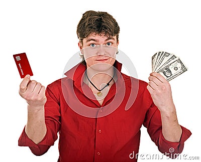 Clever strong man with money. Stock Photo