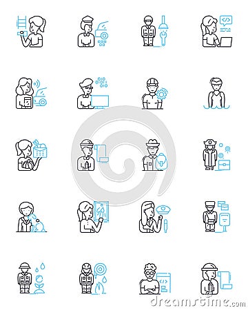 Clever tasks linear icons set. Creative, Innovative, Resourceful, Strategic, Analytical, Logical, Practical line vector Vector Illustration