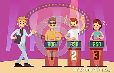 Clever young people playing quiz game show. Cartoon vector illustration Vector Illustration