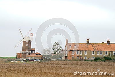 Cley village over the reed beds. Stock Photo