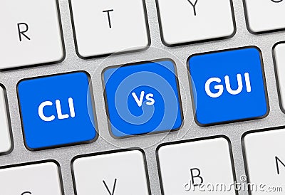 CLI versus GUI - Inscription on Blue Keyboard Key Stock Photo