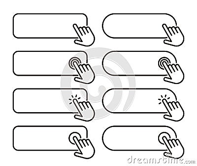 Click blank button with hand pointer clicking icon set Vector Illustration