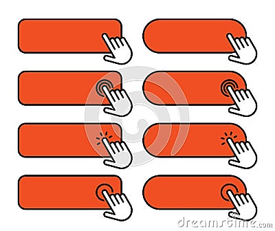 Click blank button with hand pointer clicking icon set Vector Illustration