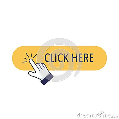 Click button with hand clicking icon. Click cursor or pointer vector icon with a button for commercial website. Press Vector Illustration