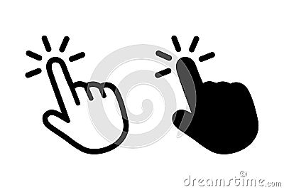 Click button with hand pointer clicking. Click here web button. Isolated website hand finger clicking cursor â€“ vector Vector Illustration