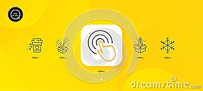 Click, Coffee delivery and Fireworks minimal line icons. For web application, printing. Vector Vector Illustration