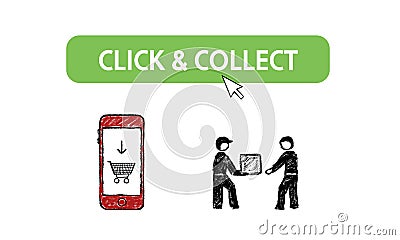 Click and collect hand drawn illustration Cartoon Illustration