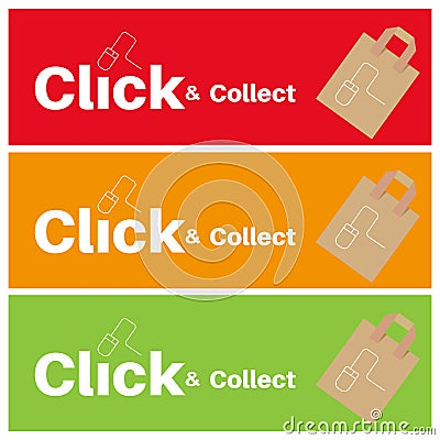Click and Collect internet shopping concept to beat lockdown 2.0 vector set in three colours Stock Photo