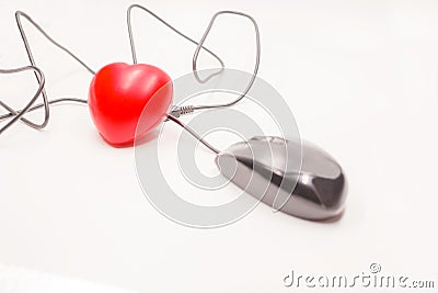Click on the computer mouse to check, open, discover or unlock what is inside the heart. Healthcare checkup or finding heart, love Stock Photo
