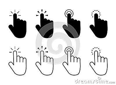 Click finger icon set. Hand touching of cursor. Choose pointer symbol for website, app. Black mouse pointer for technology Vector Illustration