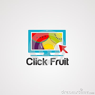 Click fruit on monitor logo vector, icon, element, and template for company Vector Illustration