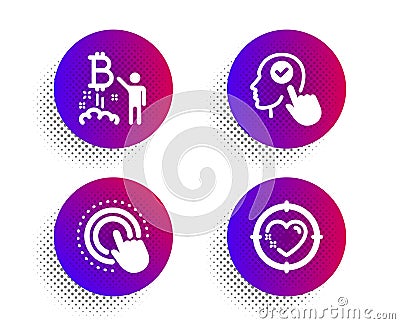 Click hand, Select user and Bitcoin project icons set. Heart target sign. Vector Vector Illustration