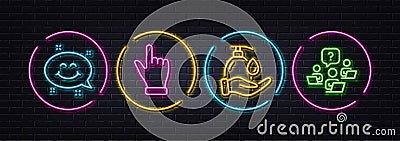 Click hand, Smile chat and Wash hands minimal line icons. For web application, printing. Neon laser 3d lights. Vector Vector Illustration