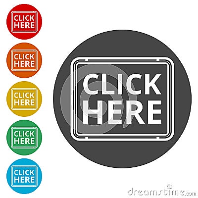 `Click Here` button, Click here icon, Click here sign Stock Photo