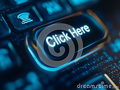 Click Here button evades cursor in a digital prank, showcasing a playful interaction on a computer screen. Generative AI Stock Photo