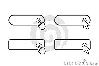 Click Here Button with hand or mouse cursor. Computer mouse cursor or hand pointer symbol. Modern action button Vector Illustration