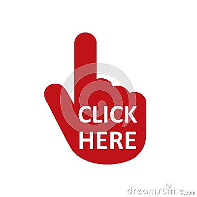 Click here button with hand pointer clicking. Click here web button. Isolated website hand finger clicking cursor â€“ vector Vector Illustration