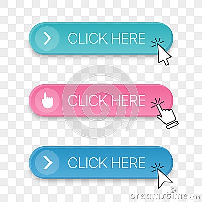 Click here button icon collection with different clicking hand cursor Vector Illustration