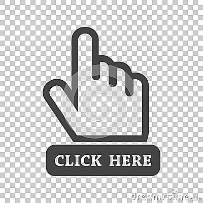 Click here icon. Hand cursor signs. Black button flat vector ill Vector Illustration