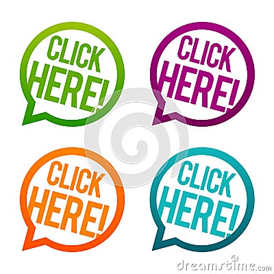 Click here round Buttons. Circle Eps10 Vector. Vector Illustration