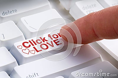 Click for LOVE button on computer keyboard online dating search Stock Photo