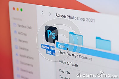 Click and open adobe photoshop app Editorial Stock Photo