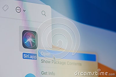 Click and open siri voice assistant app Editorial Stock Photo