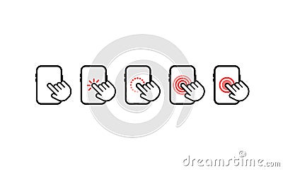Click smartphone. Hand touch screen smartphone icon. Empty screen, phone mockup. Device mockup. Cursor icon vector. Hand pointer Vector Illustration