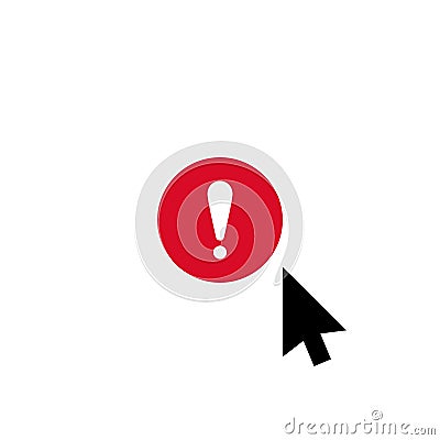 Click vector icon, cursor symbol with exclamation mark. Cursor arrow icon and alert, error, alarm, danger symbol Vector Illustration