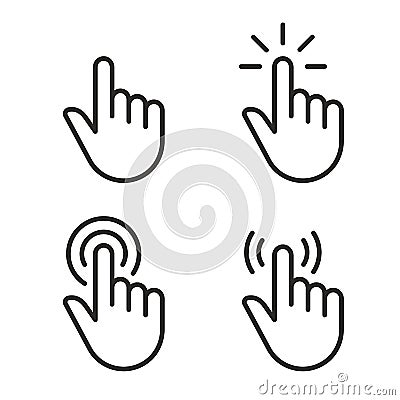 Clicker, Pointer Hand Line Icon. Editable Stroke. Vector Illustration