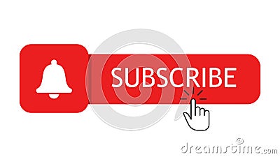 Clicking with the mouse cursor on the subscription button and the bell. Subscribe to a channel or blog. Marketing. 4K animation Stock Photo