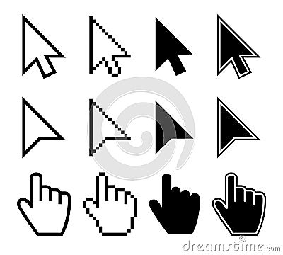 Clicking mouse cursors, computer finger pointers vector set Vector Illustration