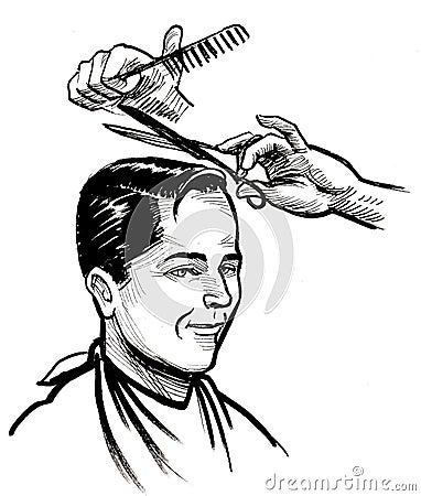 Client and barber hands Stock Photo