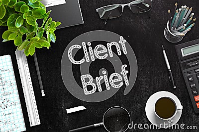 Client Brief on Black Chalkboard. 3D Rendering. Stock Photo