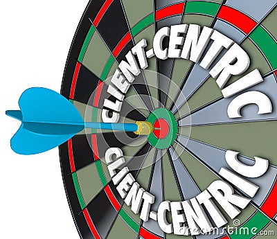 Client-Centric Words Dart Board Targeting Customer Service Stock Photo