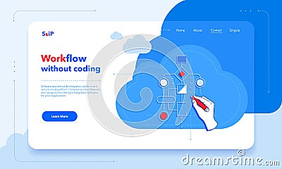 Client creates workflow without coding first screen template. SaaS and iPaaS. Vector Illustration