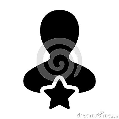 Client icon vector with star male user person profile avatar symbol for rating in a glyph pictogram Vector Illustration