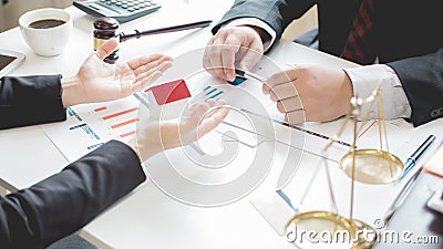 Client and lawyer have a sit down face Stock Photo