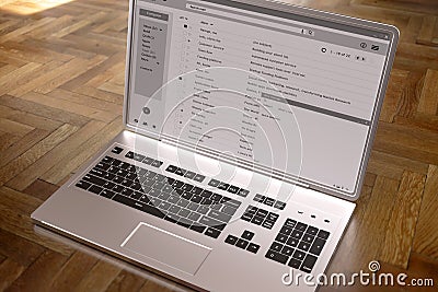 Client mail list on computer laptop screen. Email message communication Stock Photo