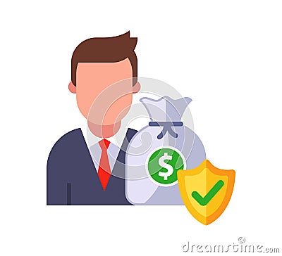 The client money is well protected by the bank. Vector Illustration