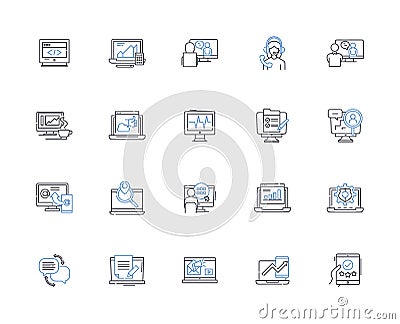 Client prospecting line icons collection. Leads, Prospects, Outreach, Targeting, Pipeline, Conversion, Engagement vector Vector Illustration